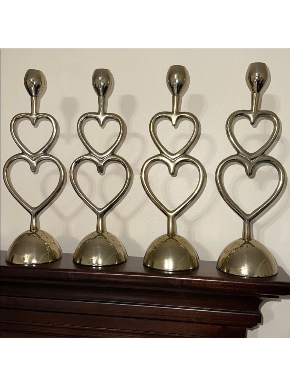 AnthroHome Set of 4 Aluminum Gold Tone Double Heart Medium Candle Holders